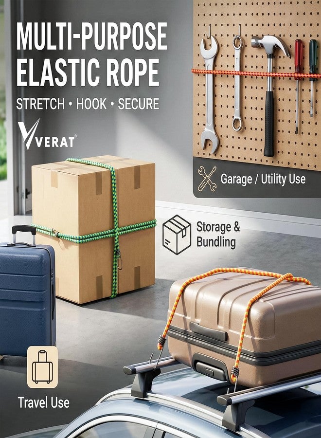 VERAT حبل مطاطي متعدد الألوان من فيرات، قطعتان، عالي القوة وقابل للتمدد - متعدد الاستخدامات لتعليق الملابس، والربط خلف الدراجات، إلخ. (2 متر + قابل للتمدد) - Image 5